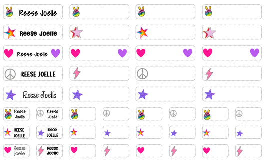 Clothing Labels - peace, stars and hearts